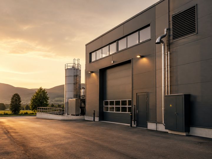 Illustration d’un bâtiment industriel et de ses installations extérieures